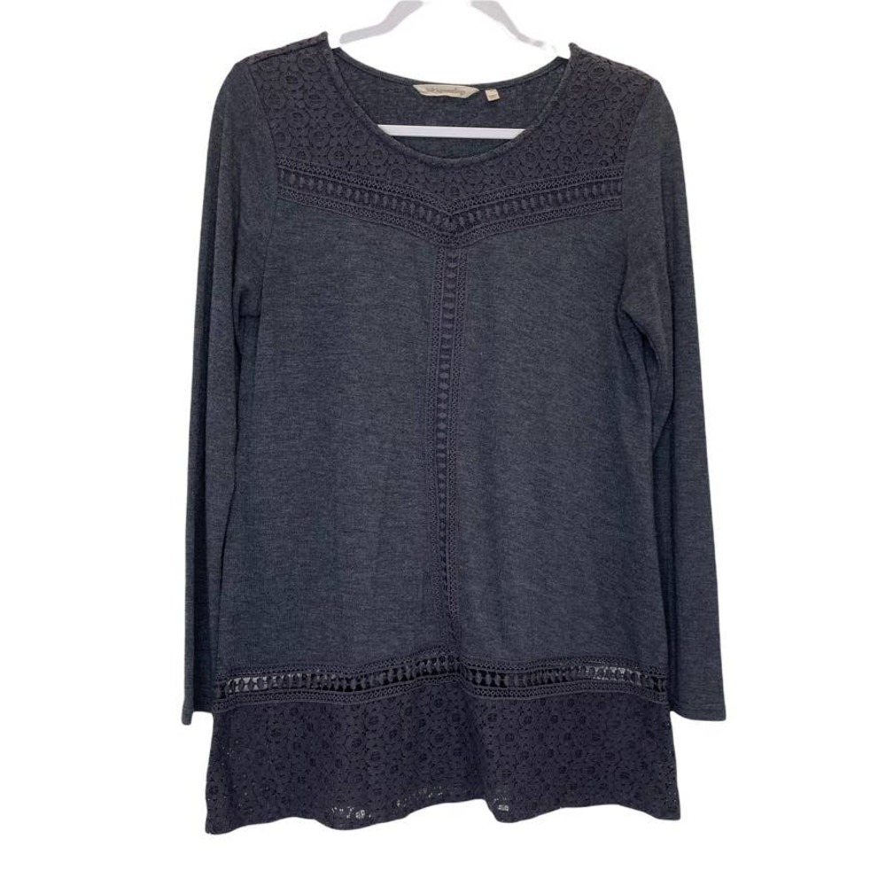 Soft Surroundings Women's Gray Lace Ruffle Tunic Lace Hemline Size Large